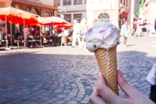 Holding Ice Cream Cone Eaten Dripping Summer Hot Day Dessert Sweet Treat Hand