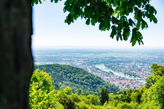 Heidelberg View over Baden-Wuerttemberg Neckar River Landscape Europe High Altitude Summer Blue Sky