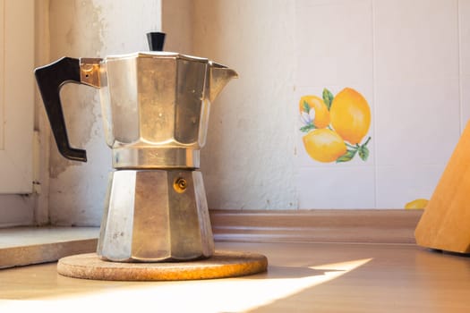 Italian Coffee Espresso Pot Kettle Cooking Equipment Sunlight Caffeine Drink Countertop