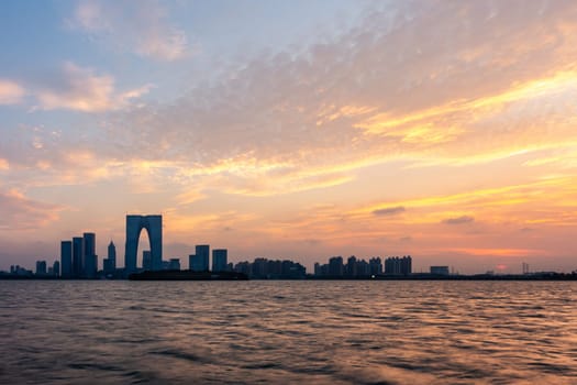 The River Sunset at The Gate of the Orient in Suzhou, China