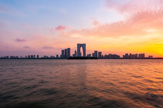 The River Sunset at The Gate of the Orient in Suzhou, China