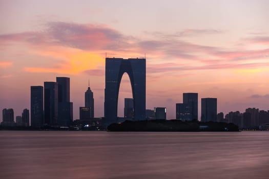 The River Sunset at The Gate of the Orient in Suzhou, China
