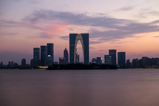 The River Sunset at The Gate of the Orient in Suzhou, China