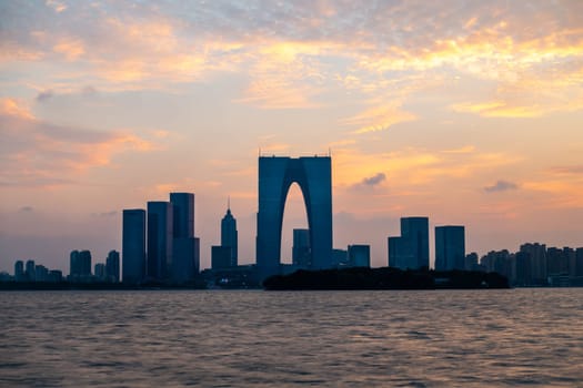 The River Sunset at The Gate of the Orient in Suzhou, China