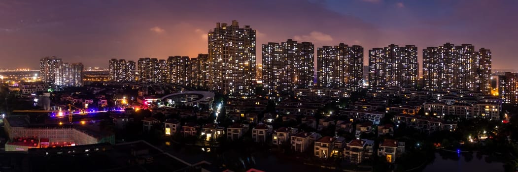 Night Scene of Modern Urban Neighborhood Architecture in Kunshan, Suzhou,China