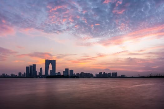The River Sunset at The Gate of the Orient in Suzhou, China