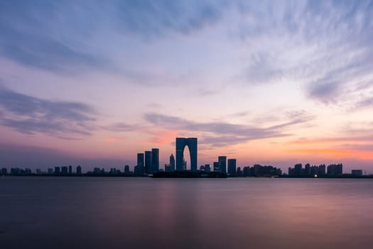 The River Sunset at The Gate of the Orient in Suzhou, China