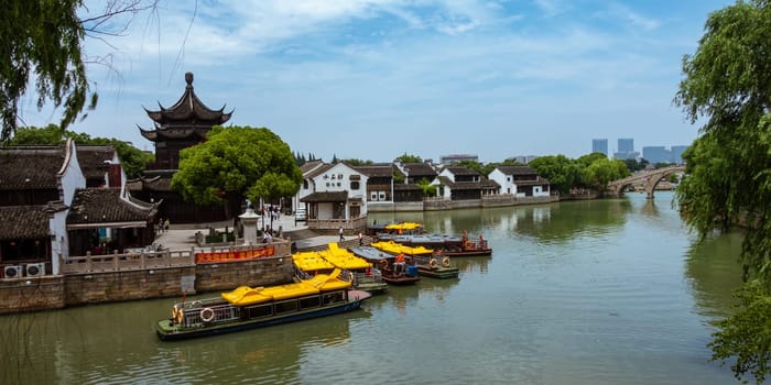 Traditional Architecture and Beautiful Scenery in Shan Tang Jie in Suzhou, China on June 2nd, 2018