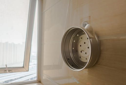 Kitchen Pot Hanging on Wall Tile Alone Idle
