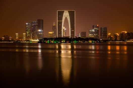 Night Scene of The Gate of the Orient in Suzhou, China