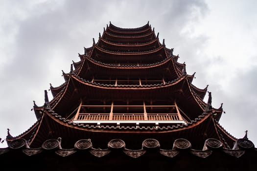 Ancient Chinese Temple Architecture Overcast Travel Location