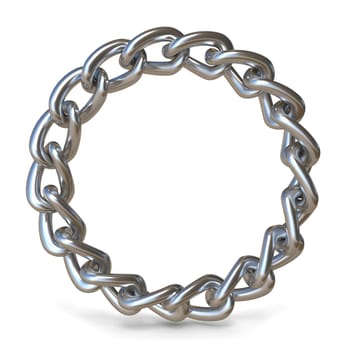 Silver chain in shape of circle 3D rendering illustration isolated on white background