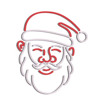 Retro style illustration showing a 1990s neon sign light signage lighting of a head of Santa Claus viewed from front on isolated background.