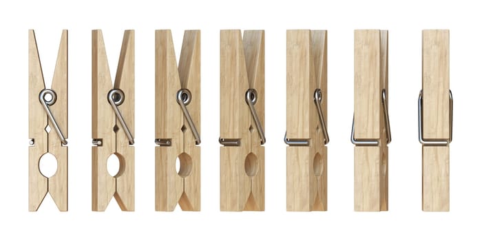 Wooden clothespins 3D rendering illustration isolated on white background