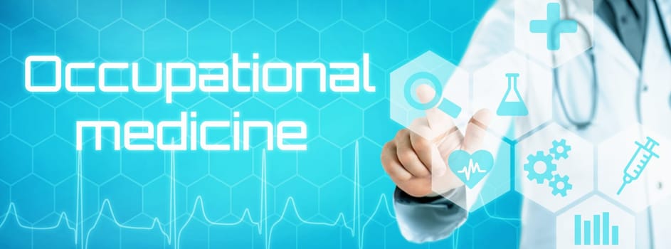Doctor touching an icon on a futuristic interface - Occupational medicine