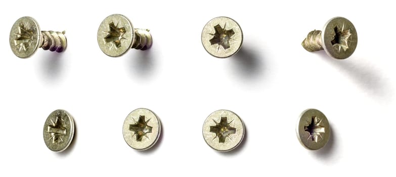 A screw from different perspectives on a white background