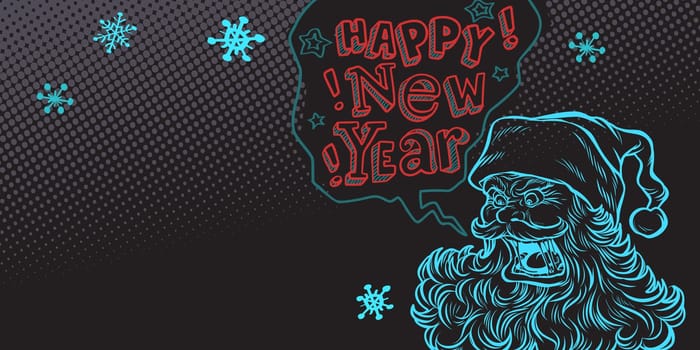 Bad Santa happy new year. Pop art retro vector illustration kitsch vintage