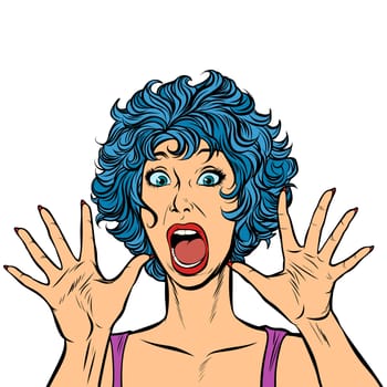 woman panic, fear, surprise gesture. Pop art retro vector illustration. Girls 80s
