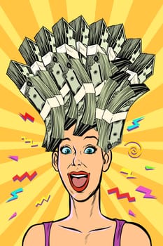 woman dream about money. Pop art retro vector illustration kitsch vintage