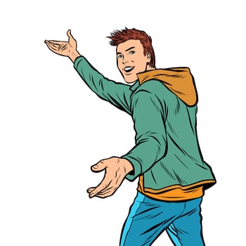 follow me. handsome young man. Pop art retro vector illustration kitsch vintage
