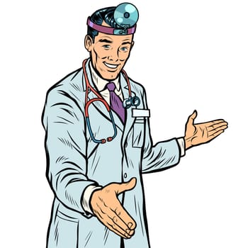doctor therapist surgeon handshake. Pop art retro vector illustration kitsch vintage