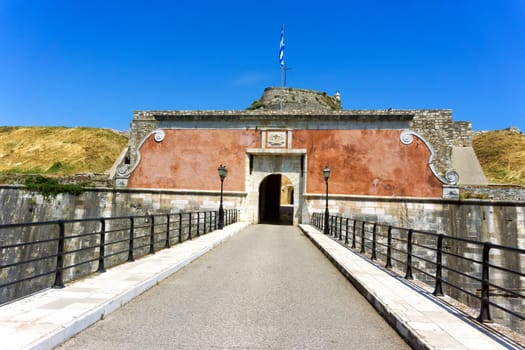 Entrance of the old fortress in Corfu, Greece.