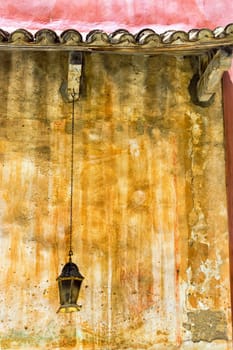 View of old facade in Corfu, Greece.