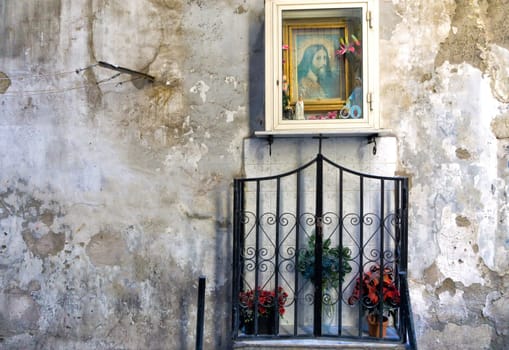 Altar in street in the Spanish Quarter in Naples, Italy.