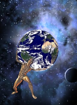 Science fiction composition. Atlas Holds up Planet Earth