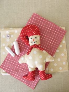 Self sewn christmas wight with red dwarf cap and red boots