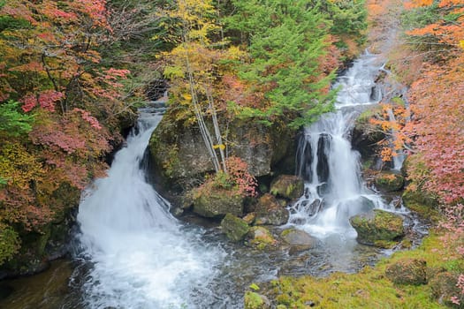 Ryuzu Waterfall means "dragon head waterfall"" in Japanese. The name comes from the shape of the falls, which resembles the head of a dragon. The waterfall is located on Yukawa River, shortly before the river discharges into Lake Chuzenji. This photo was shot in autumn"