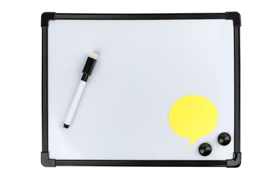 Memoboard with pen and paper bubble isolated on white background
