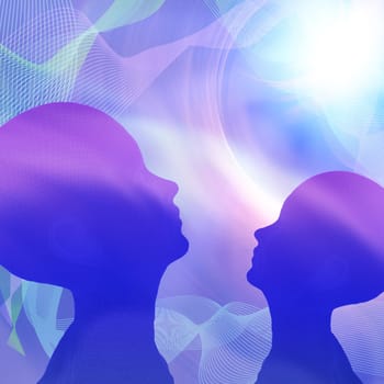 Women heads in purple blue colors