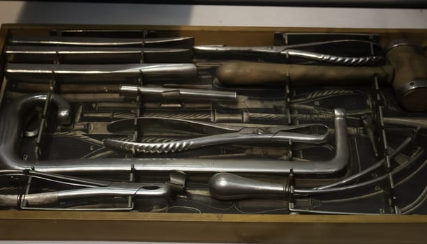 Old medical instruments in psychiatric hospital