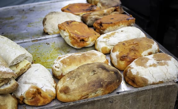 Stuffed sausage sandwich in restaurant, fast and insane food