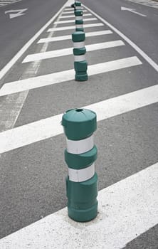 Road with signs and direction arrows, vehicle and transportation
