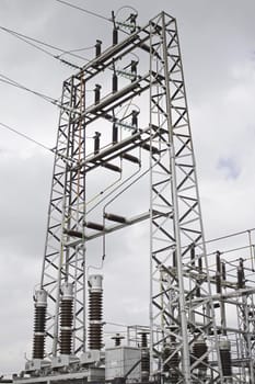 Tower of electricity with outdoor metal structure, environment and power