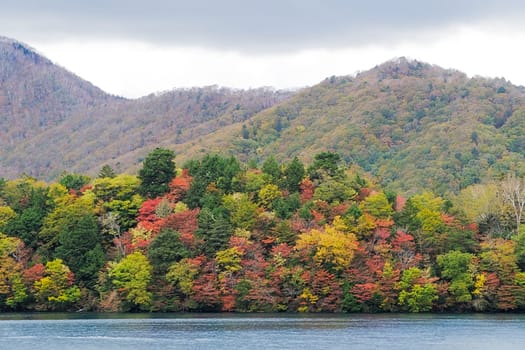 Lake Chuzenji is a scenic lake in the mountains above the town of Nikko. It is located at the foot of Mount Nantai, Nikko's sacred volcano, whose eruption blocked the valley below, thereby creating Lake Chuzenji about 20,000 years ago. This photo was shot in autumn