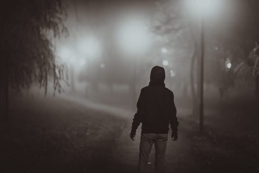 Horror scene of a autumn fog. LIGHTING FILM NOIR STYLE