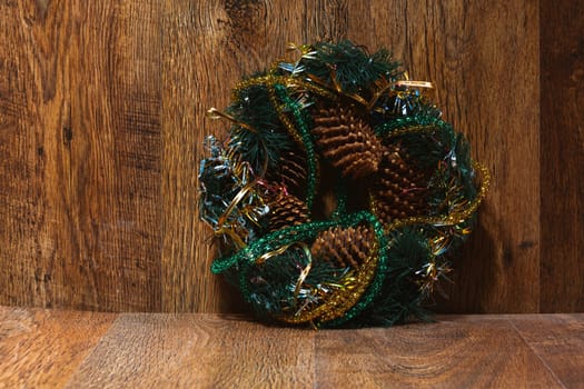 Christmas wreath on the wood door