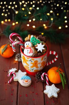 Festive Christmas mug with beautifully decorated cookies
