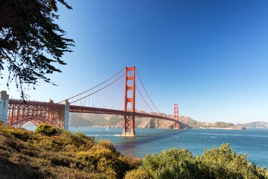 View of the famous Golden Gate Bridge in San Francisco, California