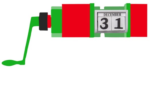Happy New Year decoration background for your design. An abstract perpetual calendar is set symbolic by using the crank on the vise will set to 31 december. Space for your New Year 2019 design.