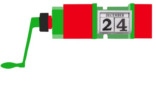 Christmas decoration background for your design. An abstract perpetual calendar is set symbolic by using the crank on the vise will set to 24 december. Christmas eve. Space for your Christmas design.
