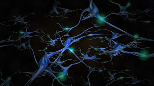 Brain cells with electrical firing. Unique Sci-Fi Art