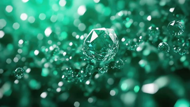 Beautiful emerald gems sparkle under light, showcasing their intricate facets and reflecting vibrant green hues. A mesmerizing display of nature's elegance and luxury.