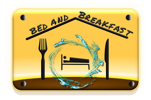 Illustration of a road sign with gradient background. Concept of bed and breakfast.