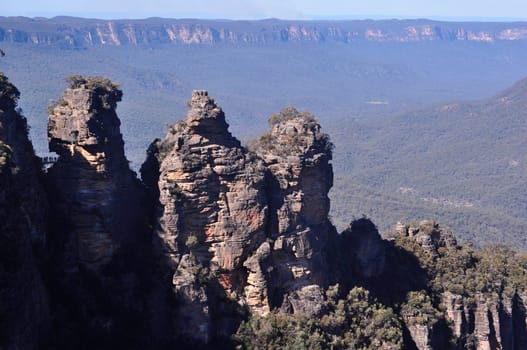 Three Sisters rock formation in the Blue Mountains National Park. Australia