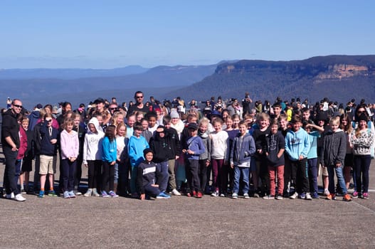 Katoomba, Australia June 5, 2017 : Tourist in Echo point, Katoomba one of attraction in Blue mountain national park on 5 June 2017.