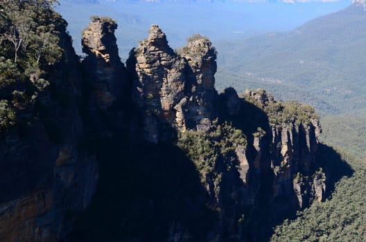 Three Sisters rock formation in the Blue Mountains National Park. Australia